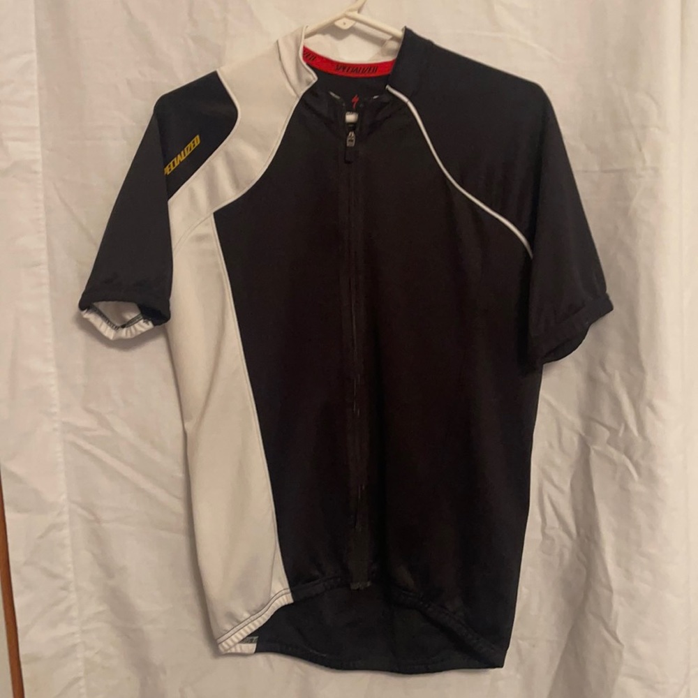 Men’s cycling jersey black and white front zip, size large